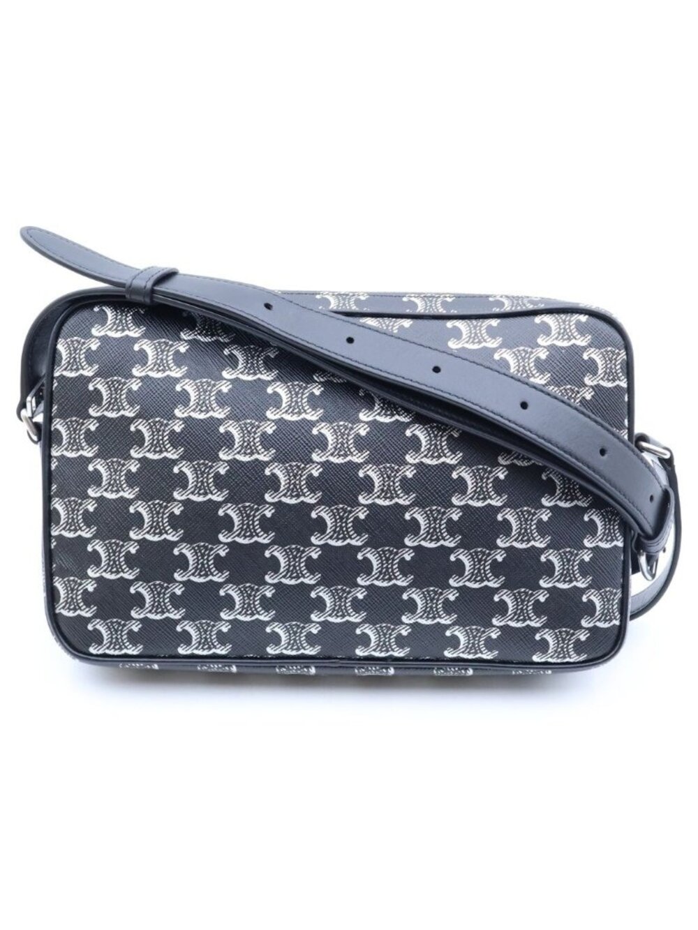 Celine Messenger Triomphe Shoulder Bag Black Silver